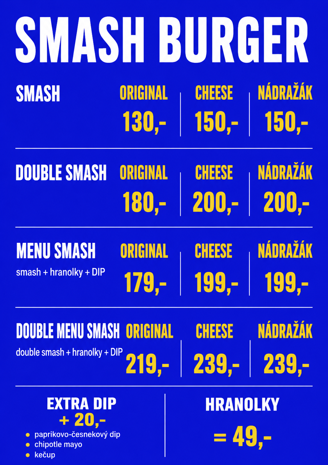 Menu smash 3 druhy